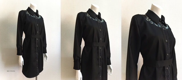 1点もの・デザイン画付き】尾州ウール生地＆金チェーン柄切り替え  