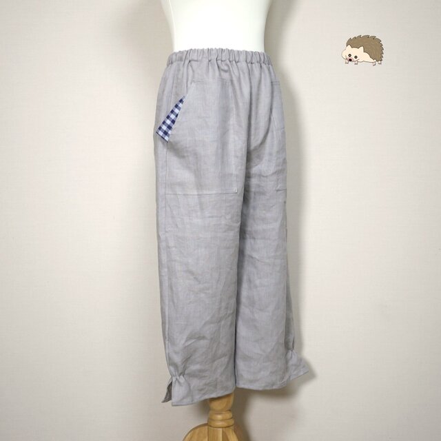 カラーリネン◆ポップスリットパンツ◆グレージュ◆フリーサイズ（中厚、リネン100％）