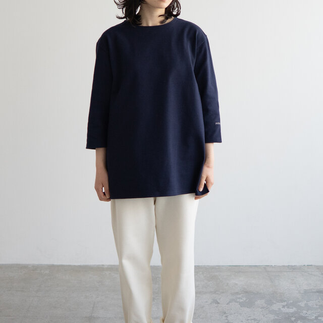 七分袖カットソー/バスクシャツ/evening blue