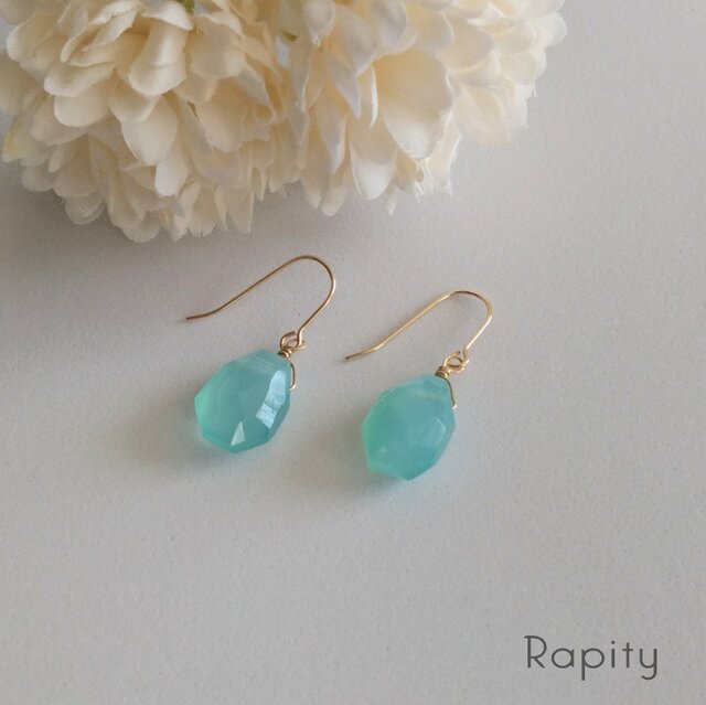 Kaya 14kgf ブルーカルセドニー リーフシェイプ ピアス Kaya様専用