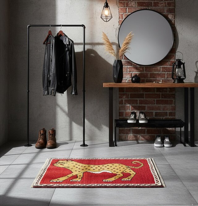 ペルシャ オールドギャッベ 15年 アマレバフト ラグ 87x63㎝ ヒョウ 赤