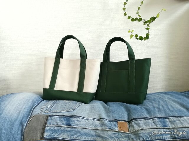 「グリーン様」専用　帆布トートバッグ　ハンドメイド グリーン帆布のトートバッグs | iichi 日々の暮らしを心地よく