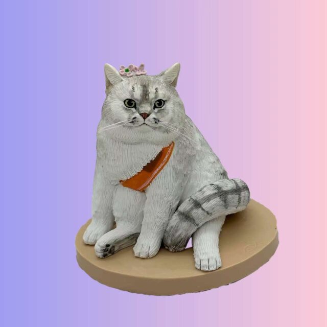 【受注作製】ペットギフト うちの子 写真入り 猫人形 フィギュア、名入れ 愛猫 肖像画 似顔絵❤ペットロス、誕生日、記念日