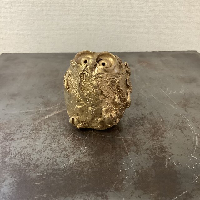 置物　梟　金　大　桐箱入り