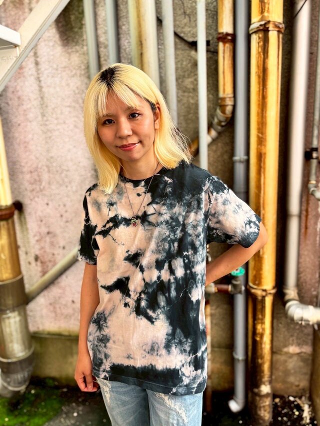 タイダイ Tシャツ Mサイズ ブラック×ベージュ ムラ染め Hippies Dye HD23-70