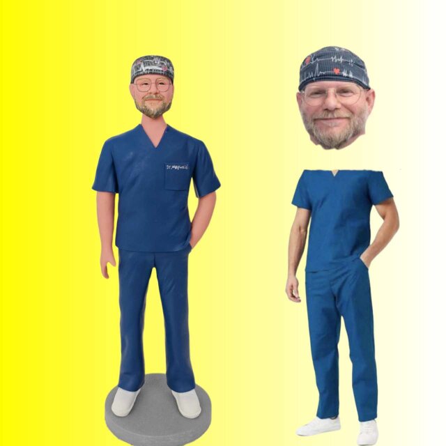 写真入り 人形 ドクター、医者、医師、フィギュア❤名入れ 肖像画 似顔絵❤贈り物、保育士 看護師 同僚、先輩、上司、友達❤感謝状