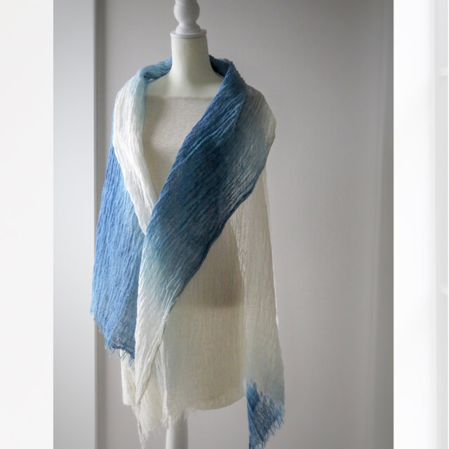 天然藍染：コットンストール　白暈