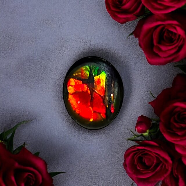 天然石 宝石 アンモライト（Ammolite）トリプレットルース オーバル 9×7mm AMOV090703 パーツ