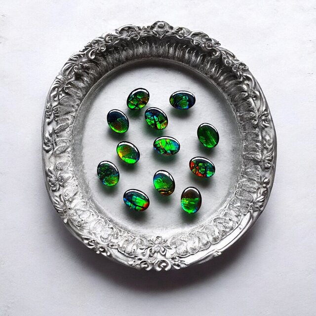 天然石 宝石 アンモライト　トリプレットルース オーバル 8×6mm AMOV0806GR グリーン A～L １点