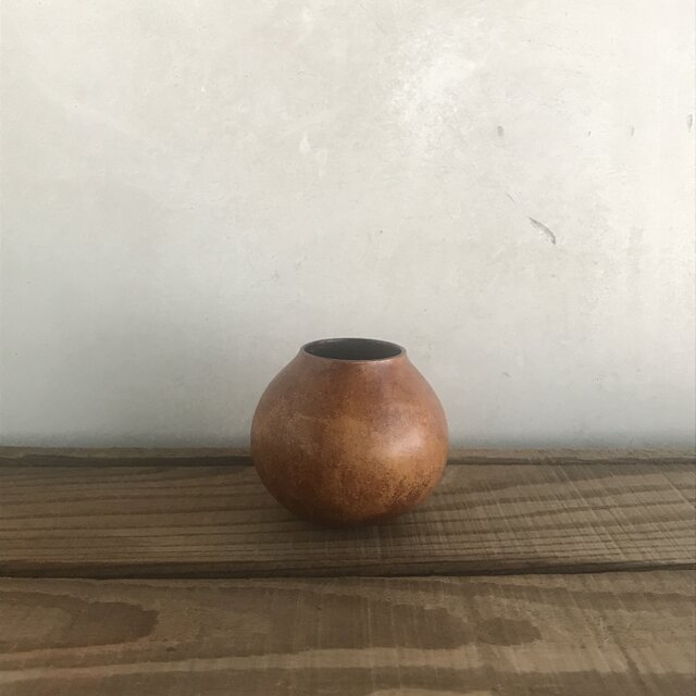 柿渋塗りの小さな瓢箪の花器 250325#04