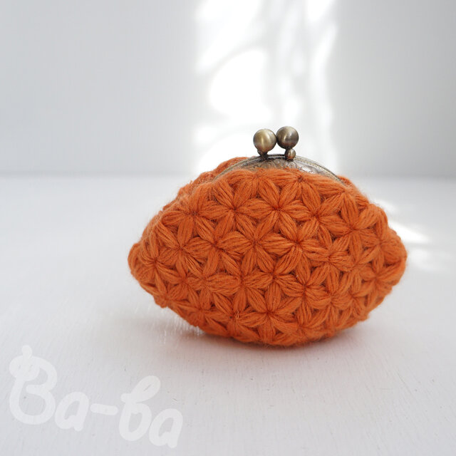 ばあば♪リフ編みふわっとminiがま口（oranssi・C1736)