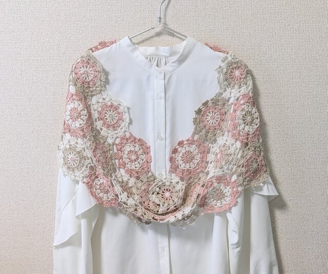 ✳やさしい彩りの花モチーフスヌードコットンリネン✳ | iichi 日々の