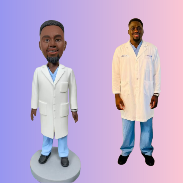 写真入り 人形 ドクター、医者、医師、フィギュア❤名入れ 肖像画 似顔絵❤贈り物、保育士 看護師 同僚、先輩、上司、友達❤感謝状