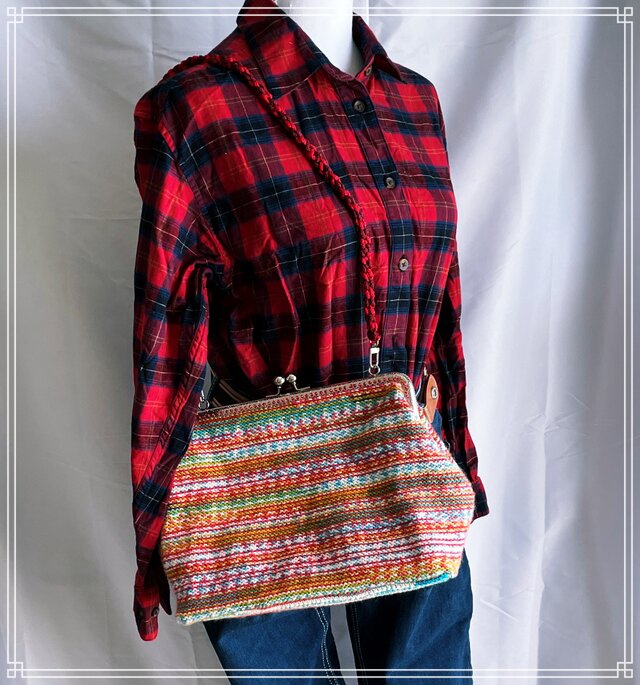 ニットがま口バック　赤系