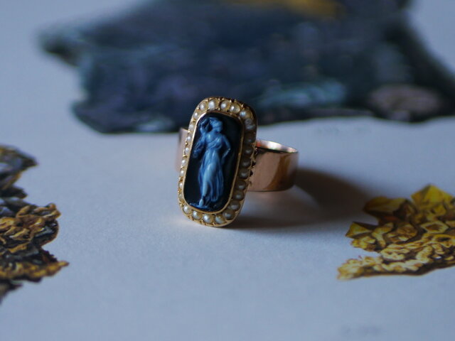 FR-57　シードパールとアゲートカメオ　K18　アンティークリング　指輪 FR-57 シードパールとアゲートカメオ K18 アンティークリング 指輪