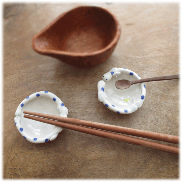 うなぎの豆まめ皿【2個Set)　瑠璃色