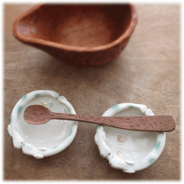 うなぎの豆まめ皿【2個Set)　鶸色