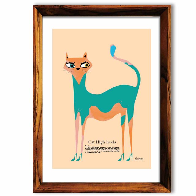 ハイヒール　ネコ　送料無料 　イラスト　アート　ポスター　アートポスター　アート/sei検索　3423