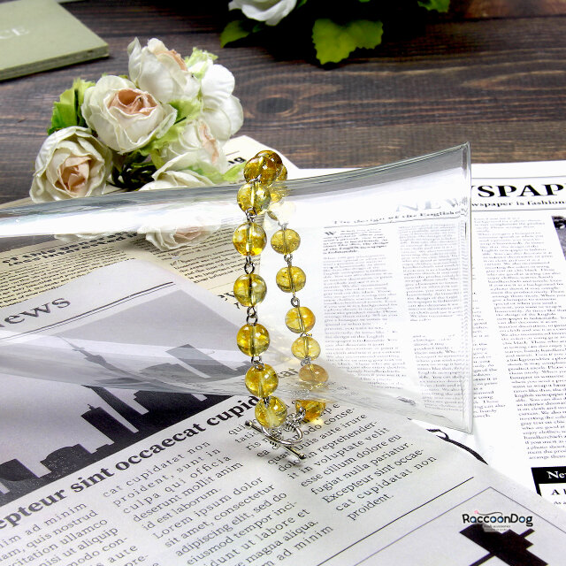 天然石シトリンの飴玉ブレスレット【天然石シトリン　ビーズブレスレット】 《ビーズアクセサリー》