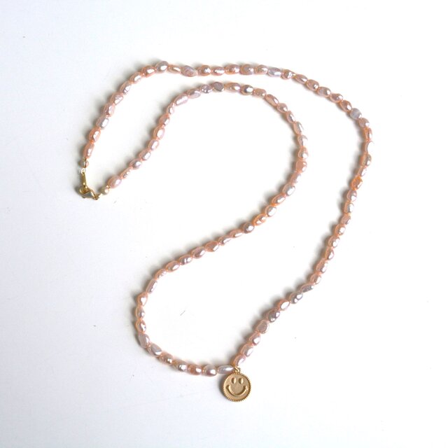 淡水パールネックレス＊スマイルチャーム＊4～7mm＊60cm◆送料無料♪ｍ