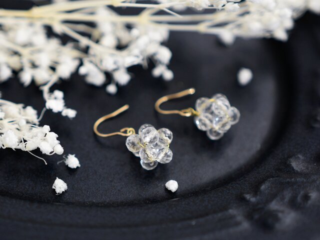 14kgf ピアス】クリスタル 水晶の実 金平糖 4月誕生石／誕生日