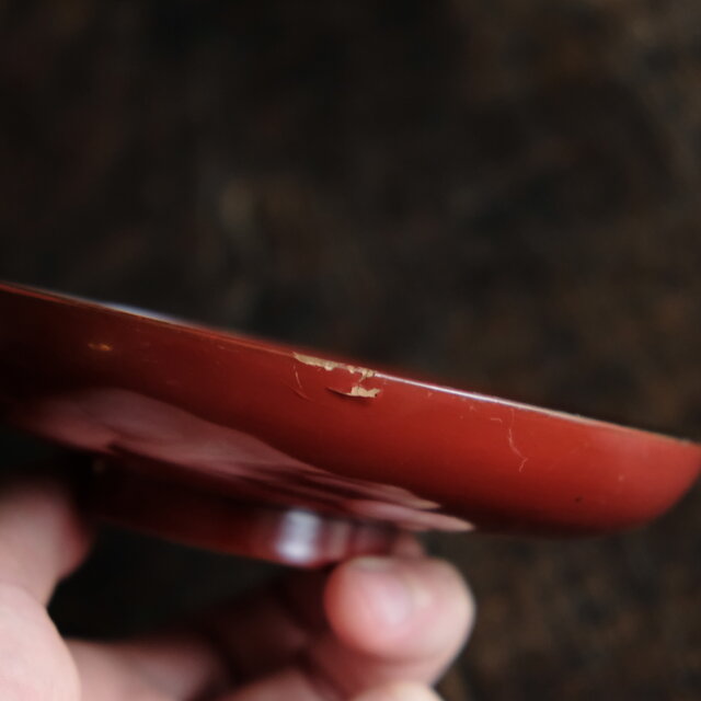 鶴と亀◇味のあるお品物。古輪島塗 漆芸蒔絵盃 中皿 漆器 骨董