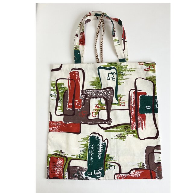 サブバッグ　エコバッグ　一枚仕立て　レトロな幾何模様