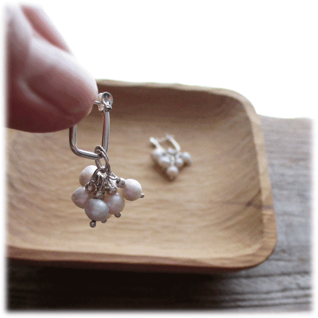 スクエアフープ＊ピアス（Silver925×バロックパール）