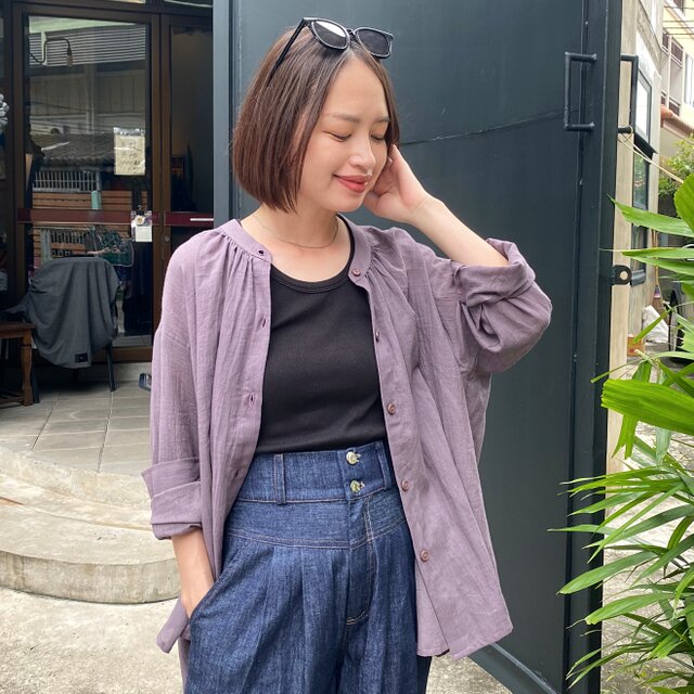 風通しの良い ふんわり柔らかライトコットン✨ 羽織る コットン シャツ　レトロパープル　0674R.Pp
