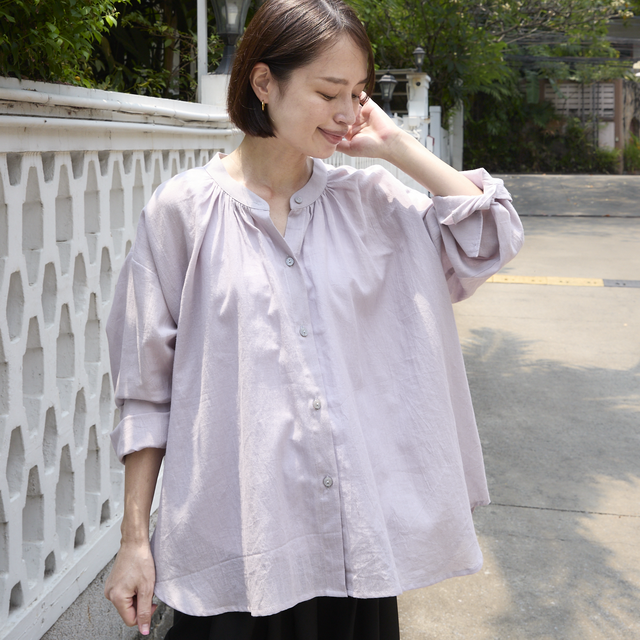 風通しの良い ふんわり柔らかライトコットン✨ 羽織る コットン シャツ　シルバーグレー　0674Grey