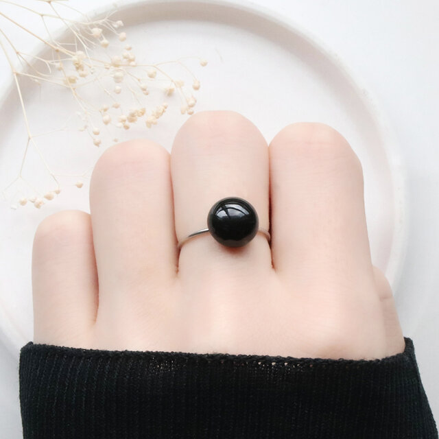 漆黒の一粒◇ 天然石ブラックオニキス フリーサイズリング シルバー