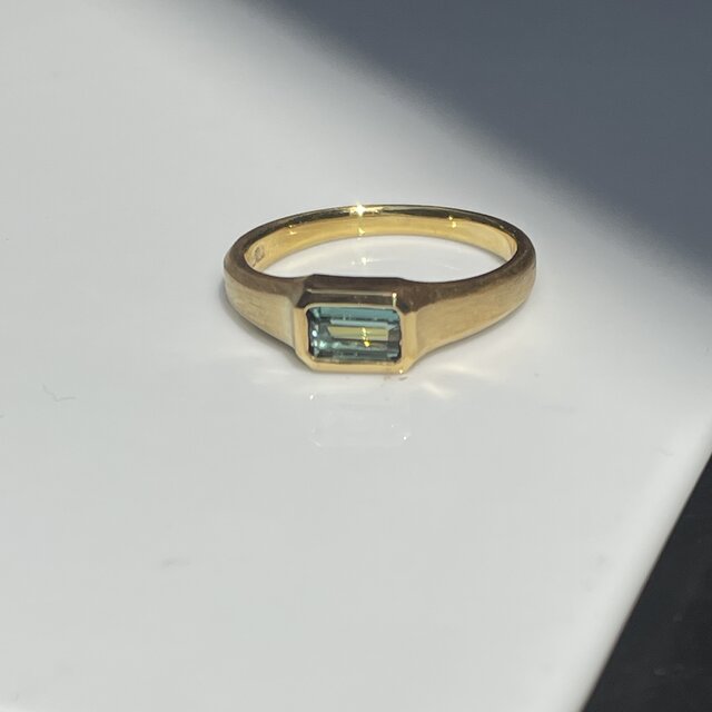 ブルー トルマリン 0.5ctエメラルドカット 印台 シルバーSV925リング