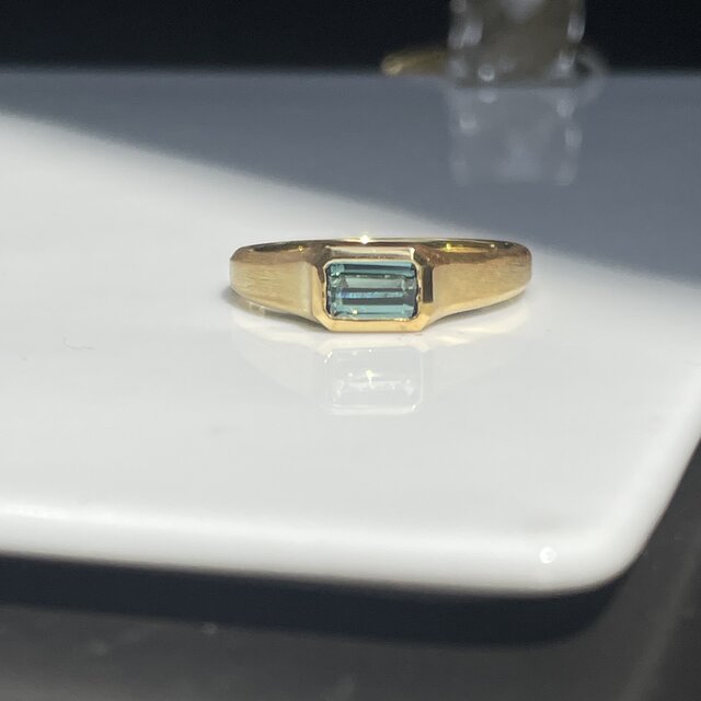 ブルー トルマリン 0.5ctエメラルドカット 印台 シルバーSV925リング
