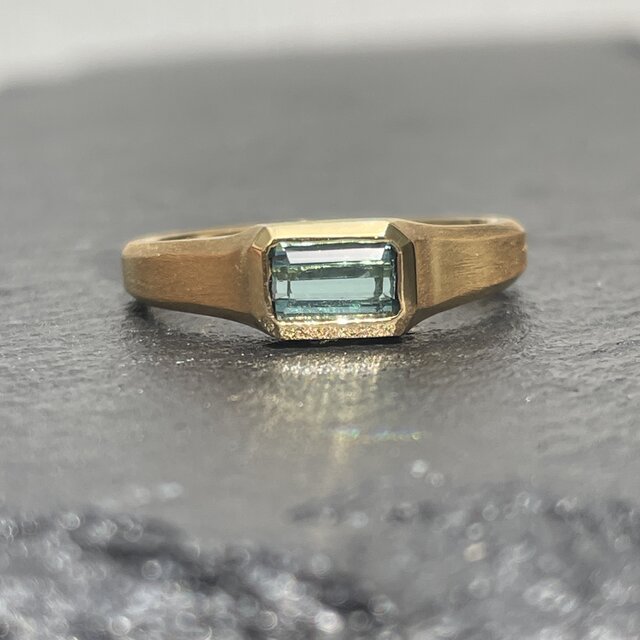 ブルー トルマリン 0.5ctエメラルドカット 印台 シルバーSV925リング
