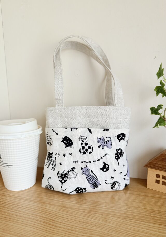 超便利☆コンビニコーヒー収納ミニトートバッグ（大）*猫ちゃん