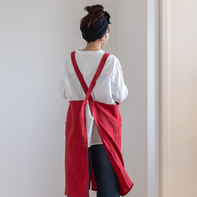 アンティークベルギー 赤糸刺繍♰ ギャルソンエプロン タブリエ 大判リネンクロス アンティーク ベルギー リネンクロス 赤糸刺繍✛K ギャルソンエプロン