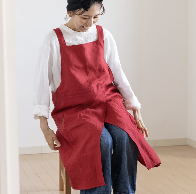 【ペア】リネンのリネンのエプロン　ハンドメイド 楽天市場】リネンエプロン 無地 名入れ 刺繍 プレゼント 麻100