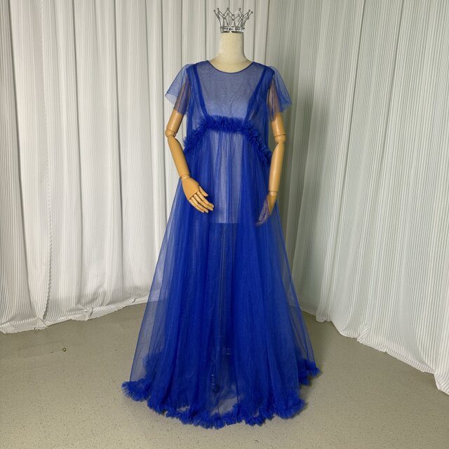 妊婦ドレス ジュエルブルー マタニティ 写真撮影 シースルー  