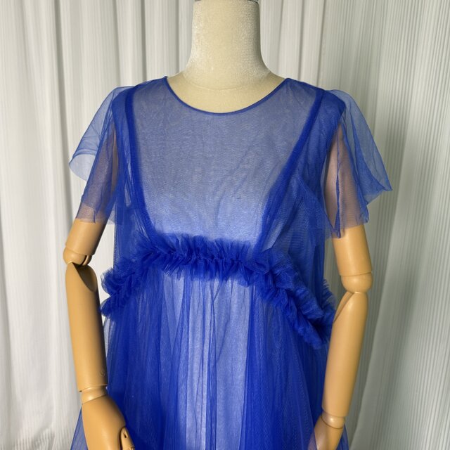 妊婦ドレス ジュエルブルー マタニティ 写真撮影 シースルー  