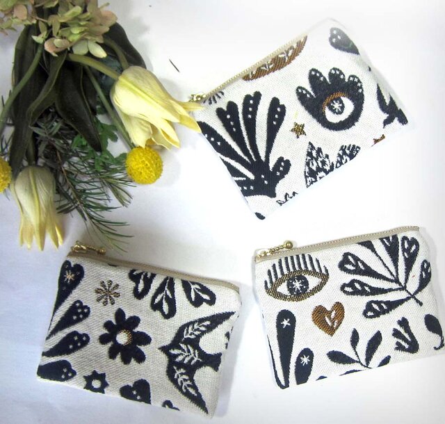 雪花染 工芸品 葉デザイン　ポーチ クラフトインディアマチ付ポーチ ポーチ 小物入れ プレゼント ギフト