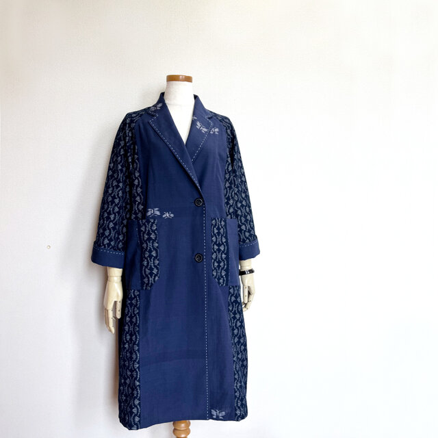 ヴィンテージキモノ de テーラードカラー・ラグランスリーブ・コートドレス