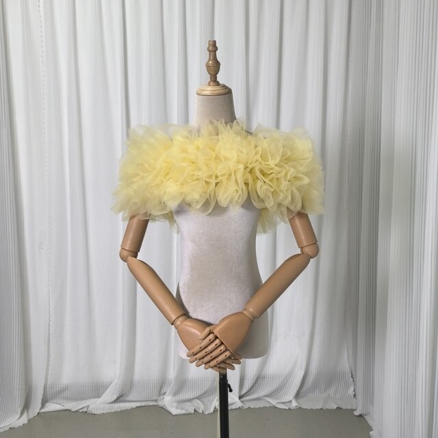 取り外しオフショルダー イエロー ラッフルフリル 編み上げ 結婚式 花嫁 可愛い