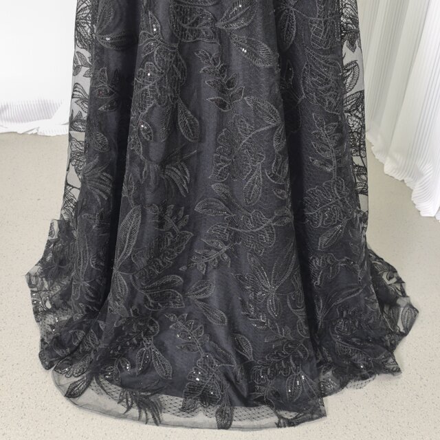 パーティードレス ブラック 七分袖丈 贅沢な総レース ロング 大人っ  