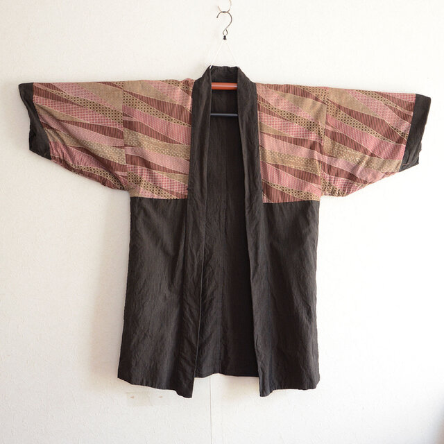 羽織 メンズ 着物 古布 木綿 縞模様 リメイク素材 アンティーク
