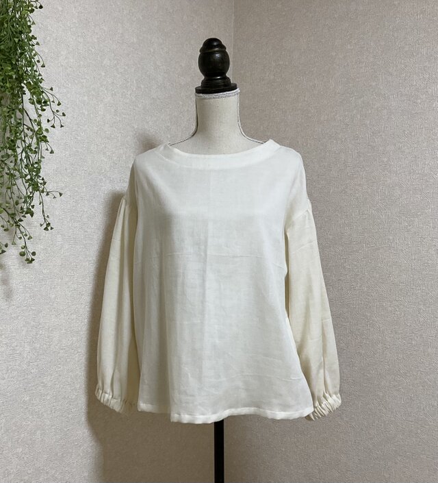 オーガニックコットン100%Wガーゼ　ふんわり袖のブラウス　きなり
