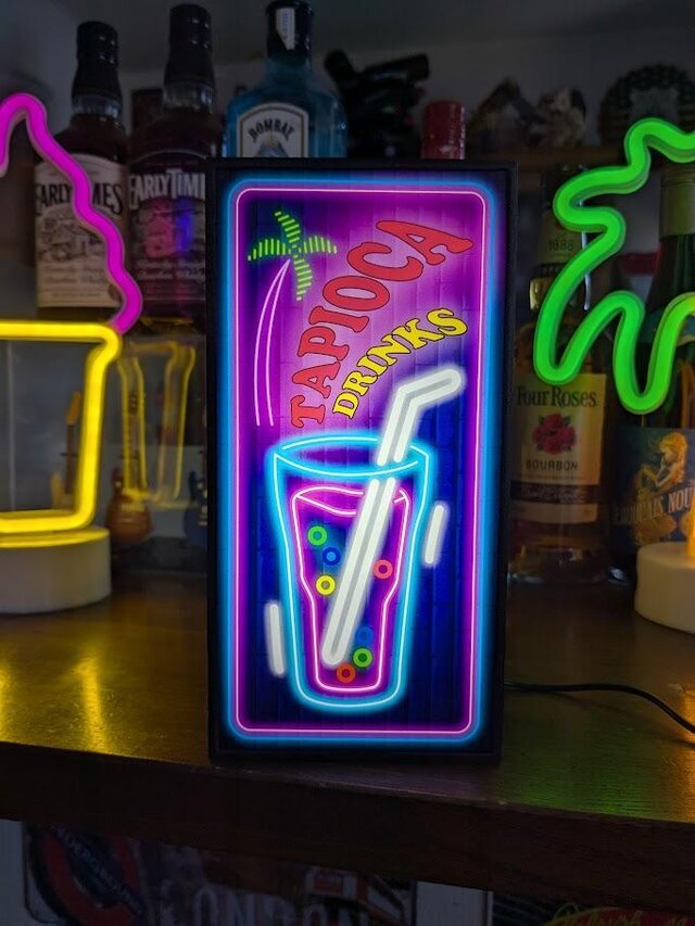 【Sサイズ オーダー無料】タピオカ ミルクティー ジュース ミニチュア サイン ランプ 照明 看板 置物 雑貨 ライトBOX