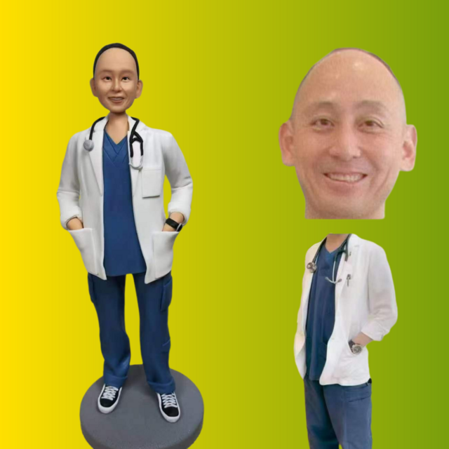 写真入り 人形 ドクター、医者、医師、フィギュア❤名入れ 肖像画 似顔絵❤贈り物、保育士 看護師 同僚、先輩、上司、友達❤感謝状