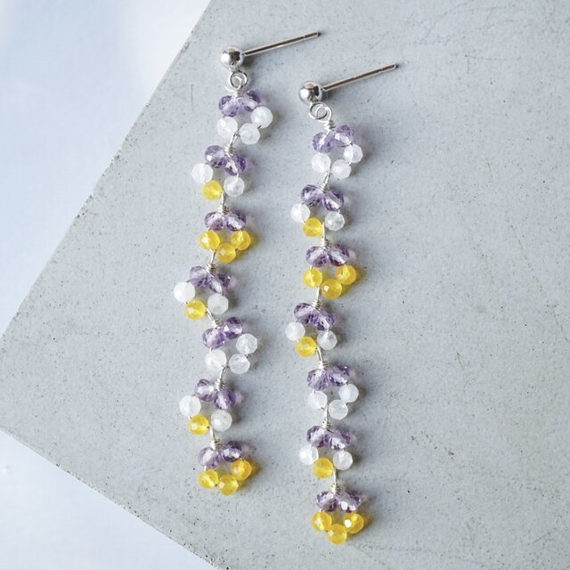 「ビオラの花冠」アメジスト ムーンストーン ピアス イヤリング 天然石 誕生石 春 シルバー silver925 金属アレルギー
