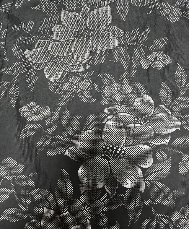 ☆大島紬の反物から 墨黒にグレーの花柄 2wayワンピース 着物リメイク