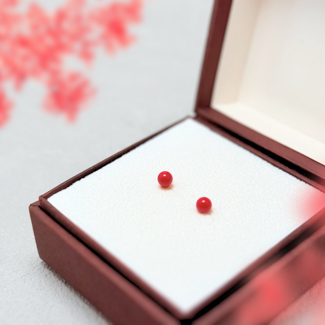 ラス1 4mm シンプル コーラル/珊瑚  K18 ピアス - petit3S